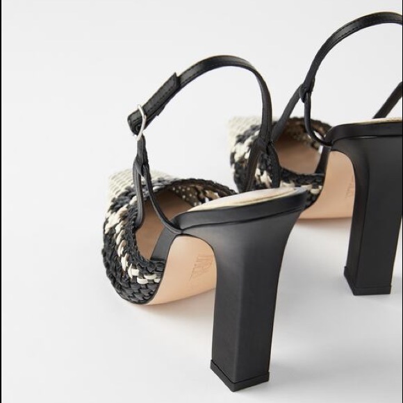Zara Braided High Square Heel Shoes Houndstooth - Picture 6 of 8